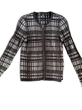 Ann Taylor Black and White Check Zip-Front Knit Jacket